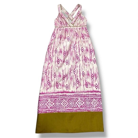 Loft Silk Ikat Tribal Print Maxi Dress Sundress Pink Cream Size 2 - Picture 15 of 15